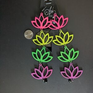 Native American Neon Lotus Statement Earrings